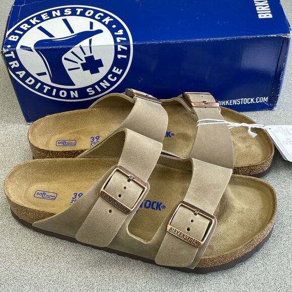 NEW Birkenstock Arizona Oiled Tabacco Brown Leather Women's 8US/39 Slide Sandals - Picture 1 of 7